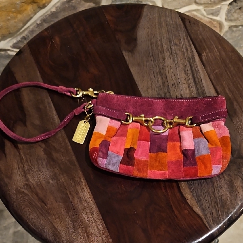 Coach Red and Pink Leather Clutch with Gold Hardware